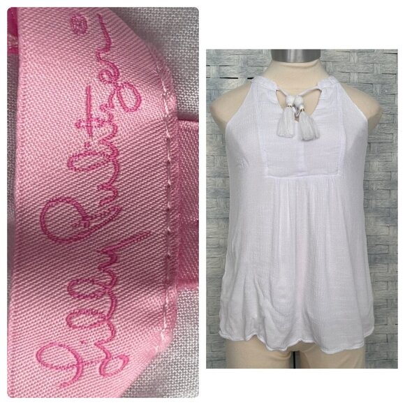 Lilly Pulitzer White Tassel Halter Neck Sleeveless Crinkle Top XXS - Picture 1 of 7